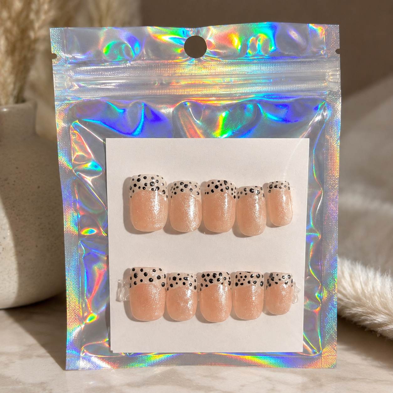 GEL X PRESS ONS POLKA DOT FRENCH CHROME